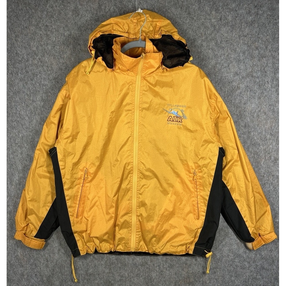 Tillamook Oregon Air Museum Windbreaker Jacket Mens Medium Yellow Hooded
